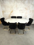 SET STELLA NEGRU CU AURIU MASA+6 SCAUNE, BLAT ALB