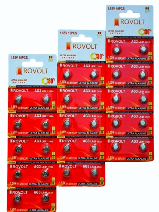Set 30 Baterii Ultra Alkaline Ag3, LR41, LR736, Rovolt