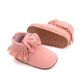 Pantofiori pentru bebelusi, roz cu franjuri (Marime Disponibila: 3-6 luni