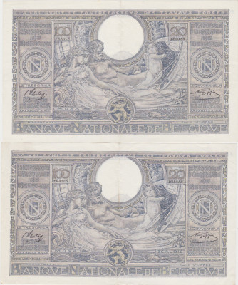 Belgia 2 X 100 Francs 20 Belgas 15.07.1943 XF+ CONSECUTIVE foto