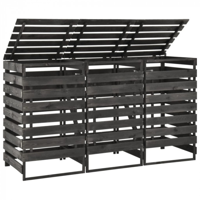 vidaXL Magazie de pubele triplă, 210x75x121 cm, lemn masiv pin vopsit