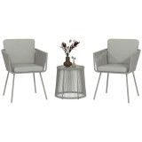 Outsunny Set Mobilier de Grădina cu 2 Scaune și Măsuță de Cafea cu Blat din Sticlă, &Oslash;49x47 cm, Gri | Aosom Romania