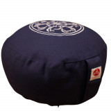 Perna de meditatie Zafu rotunda, Navy Blue, ASTEYA, 36x14cm, cu husa detasabila si umplutura naturala din pleava de grau spelta + meditatie ghidata ca