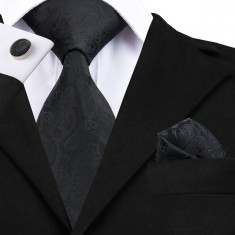 Set cravata neagra + batista + butoni - matase - model 507 foto