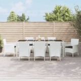 vidaXL Set mobilier de grădină cu perne, 9 piese, alb, poliratan 3187346
