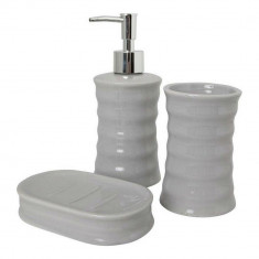 Set de baie 3 piese Waves, Berilo, ceramica, gri