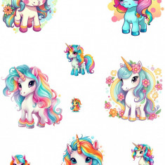 Sticker decorativ Waterproof cu Unicorni, 82x60 cm, 1314STK