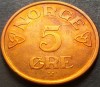 Moneda istorica 5 ORE - NORVEGIA, anul 1957 * cod 3101, Europa