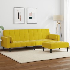 vidaXL Canapea extensibilă cu taburet, 2 locuri, galben, catifea