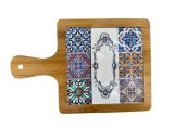 Tocator decorativ model Ethnic, bambus si ceramica,multicolor,18x28 cm