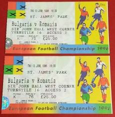 Bilet (de colectie) meci fotbal ROMANIA - BULGARIA (Campionatul European de Fotbal ANGLIA 13.06.1996)