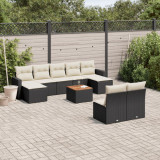 Gossi set canapele de gradina cu perne, 10 piese, negru, poliratan