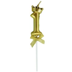 Lumanare pentru tort cifra 1, model coroana, gold, flippy, party