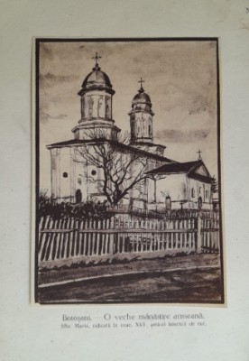Litografie interbelică 7 lipită pe carton / M. Olinescu / BOTOSANI Bis Armeană foto