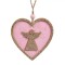 Ornament Brad Crăciun, Inimă Lemn, Roz, Glitter Bej șampanie, 8cm