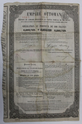 EMPIRE OTTOMAN , OBLIGATION AU PORTEUR DE 400 FRANCS , 5 JANVIER 1870 foto