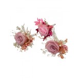 Set 3 Flori de piept personalizabile, Cocarde, Mini roze criogenate si Plante naturale uscate