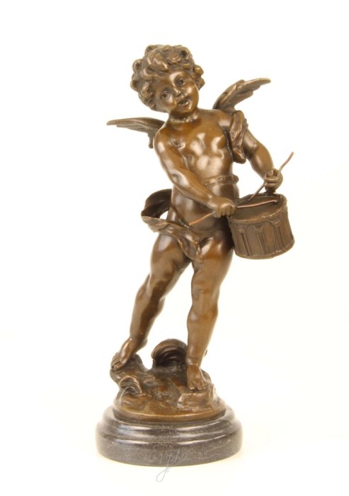 Ingeras cantand la tobe-statueta din bronz pe un soclu din marmura BR-100
