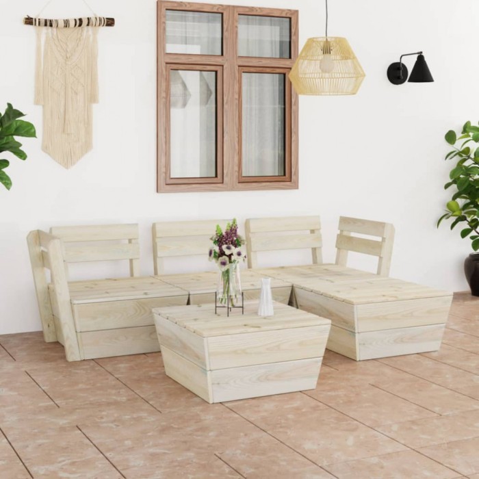 vidaXL Set mobilier de grădină paleți, 5 piese, lemn de molid tratat 3063715
