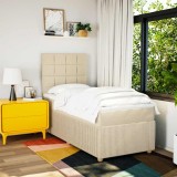 VidaXL Pat box spring cu saltea, crem, 80x200 cm, textil