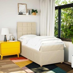 vidaXL Pat box spring cu saltea, crem, 80x200 cm, textil 3291888