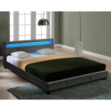 Corium&reg; Pat frantuzesc Berlin4, modern, tapitat, tesatura, fara saltea, cu LED, 140x200 cm, gri inchis HausGarden Leisure, [Corium]