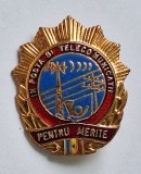 evidentiat - merite in posta si telecomunicatii insigna email la cald, din anii 1970