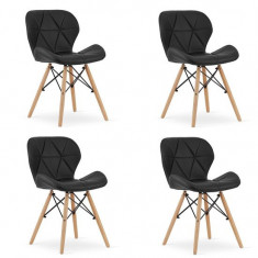 Set 4 scaune stil scandinav, Artool, Lago, piele ecologica, lemn, negru, 47x38x73 cm GartenVIP DiyLine