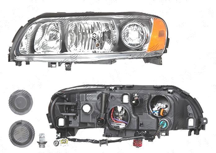 Far Volvo S60 (Rs/P24), 03.2004-03.2010; V70 (P80), 06.2004-03.2007; Xc70 (Sw), 05.2004-09.2007, fata, Stanga, H7+H9+PY21W+W5W; electric; grey reflec