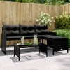 vidaXL Canapea Gradina Poliratan Negru Forma L cu Masa si Perne, 170x120x72.5 cm, Set Exterior, 3 Locuri