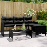 VidaXL Canapea de grădină cu masă/perne, formă de L, poliratan negru