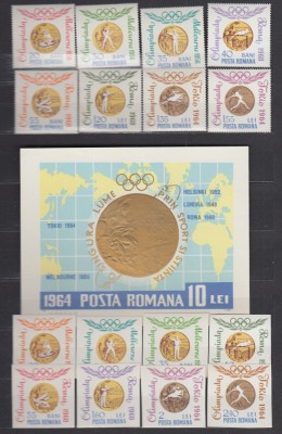 1964 LP 596 LP 596 a LP 597 MEDALII OLIMPICE DANTELAT+NEDANTELAT+COLITA MNH foto