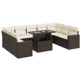 Cumpara ieftin Set canapele de gradina cu perne, 10 piese, maro, poliratan