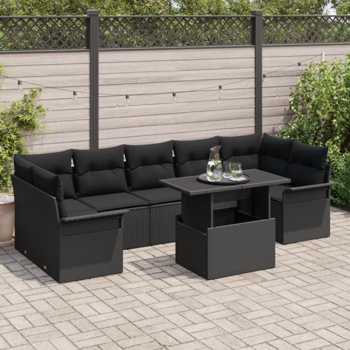 Gossi set canapea gradina 8 piese cu perne negru poliratan