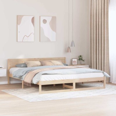 vidaXL Cadru de pat cu headboard Maro 180 x 200 cm Lemn masiv de pin 873262 foto