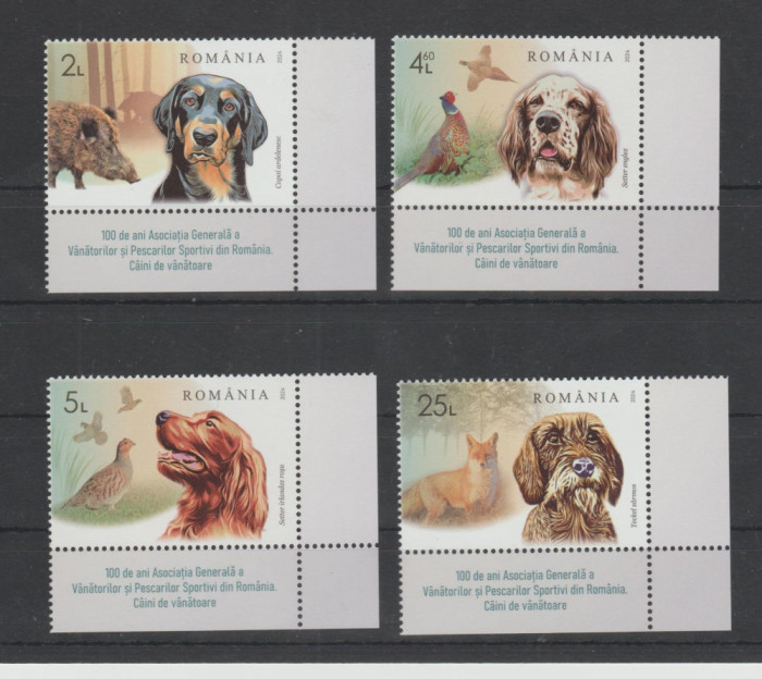 ROMANIA 2024 AGVPS Romania- Caini de vanatoare Serie 4 timbre LP.2457 MNH**