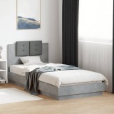 Cumpara ieftin Cadru de pat cu tăblie și lumini LED, gri beton, 100x200 cm