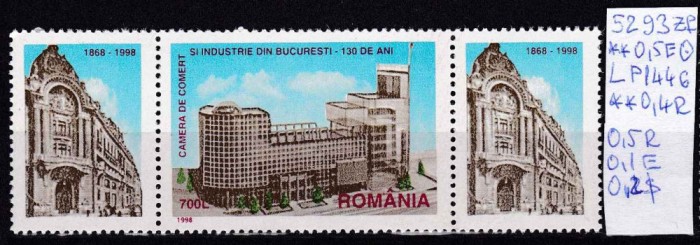 1998 130 de ani Camera de com. si ind. Bucuresti Tip 1, LP1446, MNH 1,2+1Lei