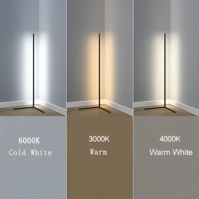 Lampă LED Podea, Model Unic, Selectare Lumină (Alb Rece-Calid-Alb), Culoare Neagră, Bază USB, Dimensiuni 42x2.3x130cm