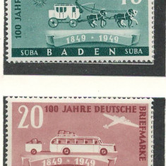 Baden, Zona Franceza 1949 Mi 54/55 MNH - 100 de ani de timbre