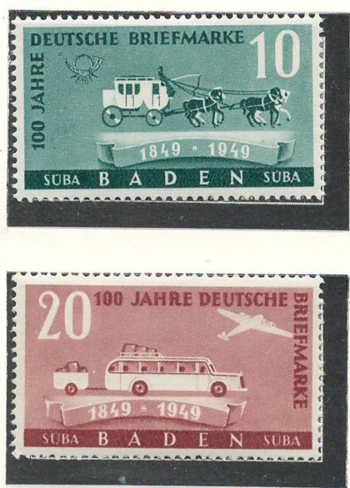 Baden, Zona Franceza 1949 Mi 54/55 MNH - 100 de ani de timbre