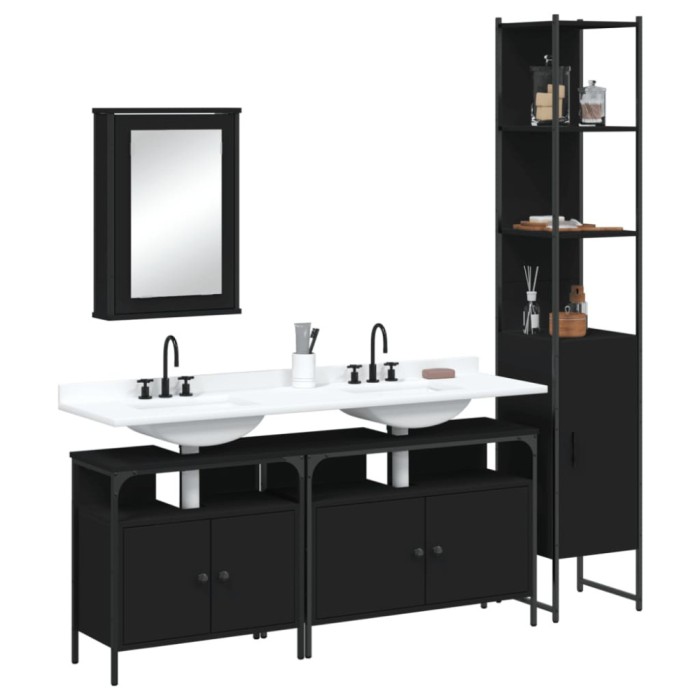 Gossi set mobilier de baie, 4 piese, negru, lemn prelucrat