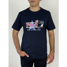 U.S. Grand POLO Tricou barbati cu imprimeu text si logo, Regular fit, Bleumarin
