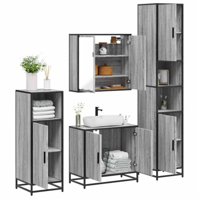 Set de mobilier de baie 4 piese Lemn stratificat gri Sonoma foto