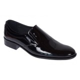 Pantofi barbati eleganti din piele naturala Negru Lac - Model fara siret Mateo