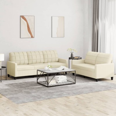 Set de canapele cu perne, 2 piese, crem, piele ecologică foto