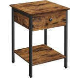 VASAGLE Noptiera din lemn cu cadru din otel, 1 sertar si 1 raft, 40x40x55, maro rustic si negru Household NewTrend