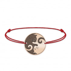Yin&Yang - Bratara personalizata snur cu doua pisici din argint 925 placat cu aur roz