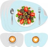 Set de 6 naproane si 6 coastere K Kumeed, piele artificiala, albastru deschis/gri, 31 x 40 cm / 13 cm