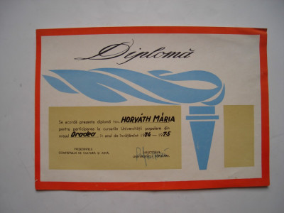 Diploma Universitatea populara, 1974-1975 foto